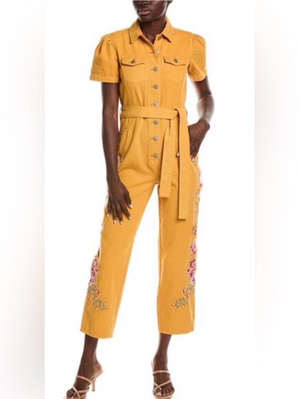 DRIFTWOOD Mustard Short-Sleeve Embroidered Utility Jumpsuit